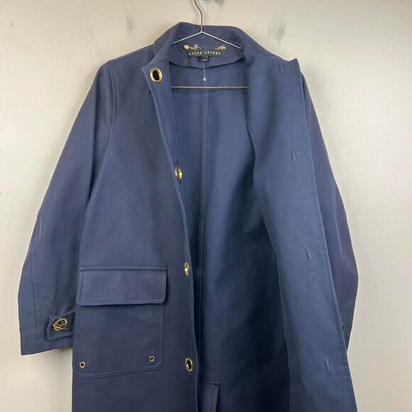 Ralph Lauren Black Label Womans Pea Coat Blue Cotton Solid Long Pockets Size 6 - Picture 5 of 8